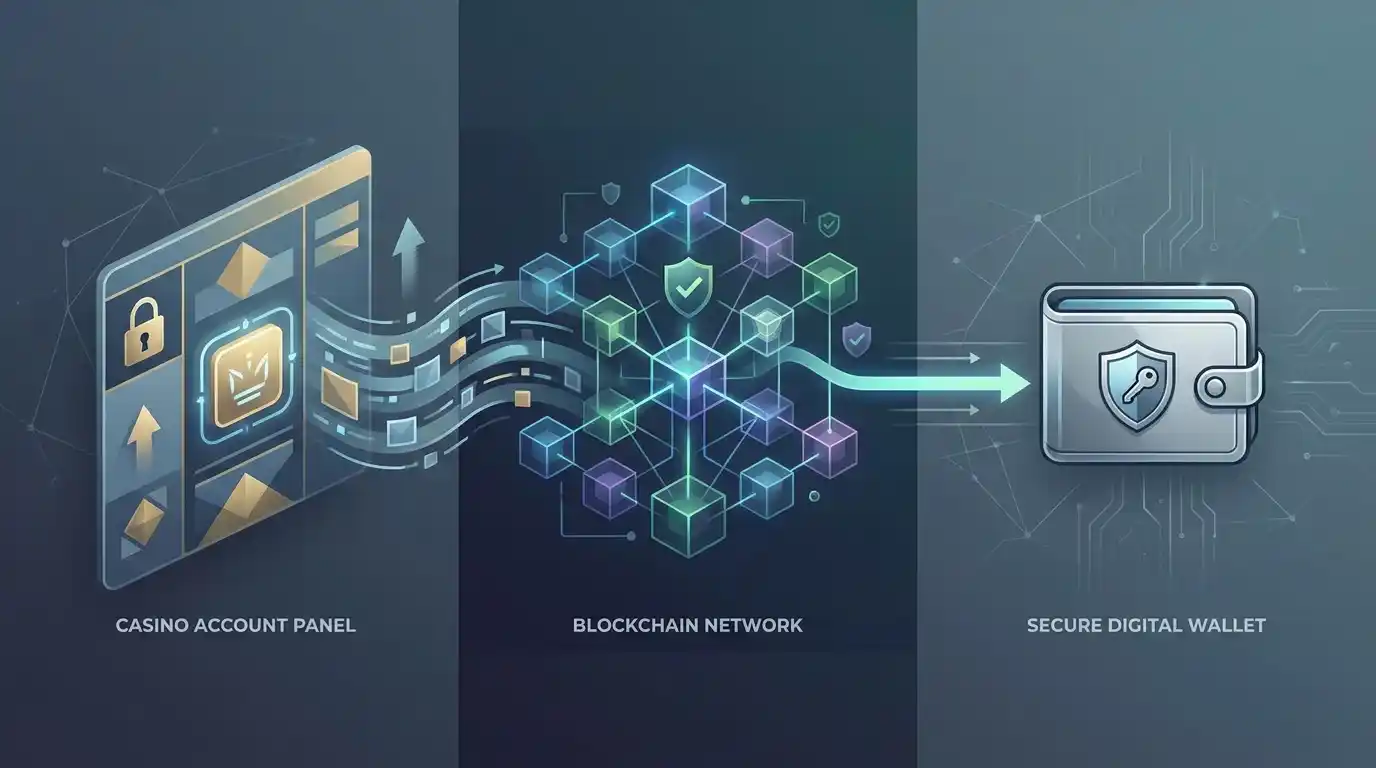 Editorial illustration of a secure cryptocurrency withdrawal workflow